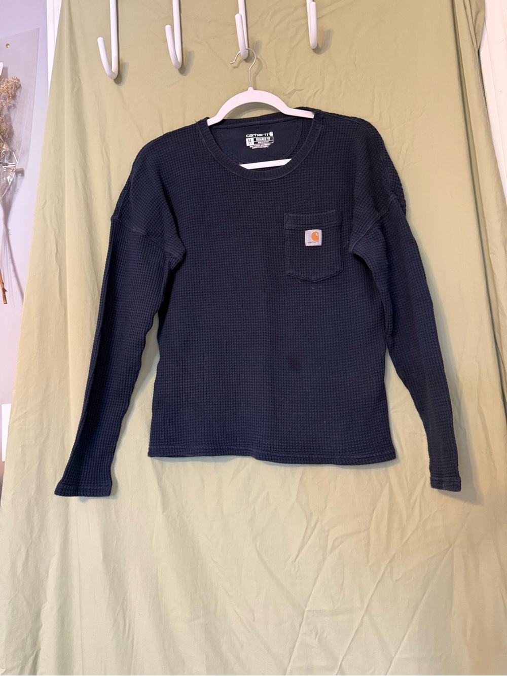 Carhartt Navy Waffle-Knit Long Sleeve Pocket Tee